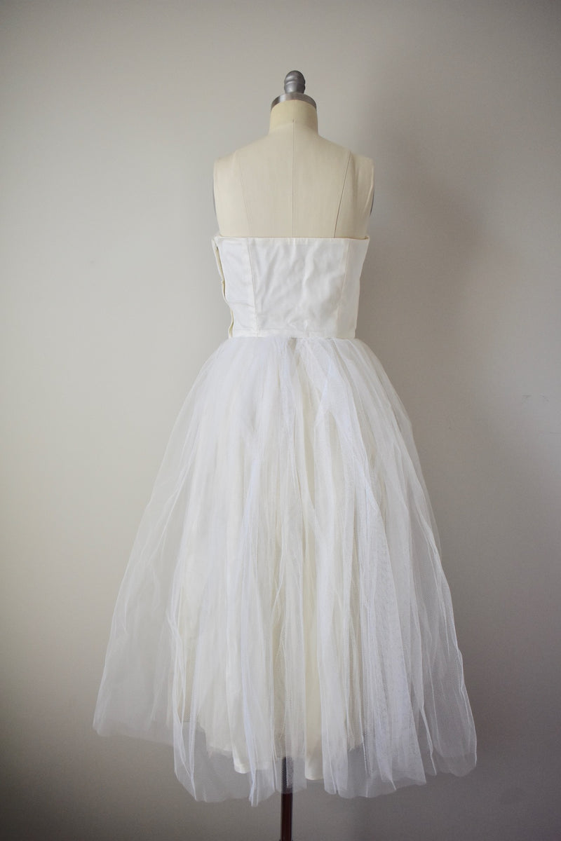 Vintage 1950s White Rosette Tulle Dress