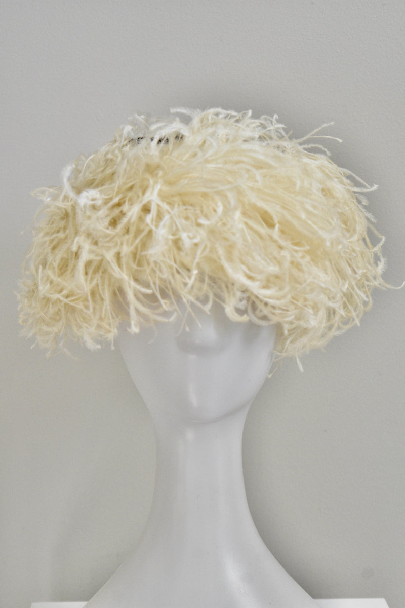 Vintage 1960s Jan Leslie Custom Design Ivory Ostrich Feather Hat