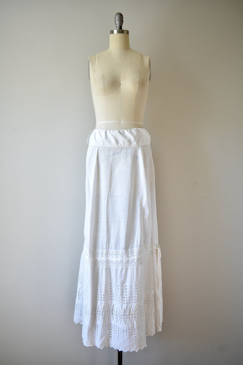 1890s-1900 White Cotton Petticoat with Satin Ribbon Insert