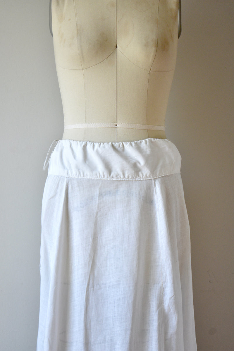 1890s-1900 White Cotton Petticoat with Satin Ribbon Insert