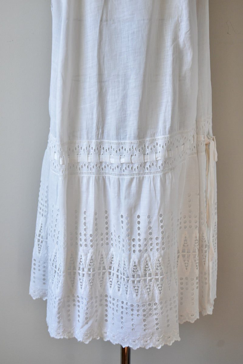 1890s-1900 White Cotton Petticoat with Satin Ribbon Insert