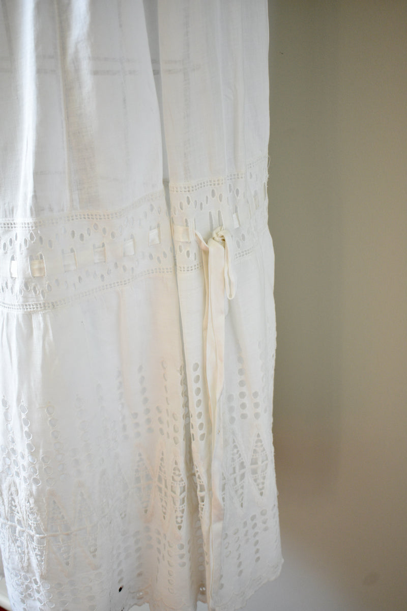 1890s-1900 White Cotton Petticoat with Satin Ribbon Insert