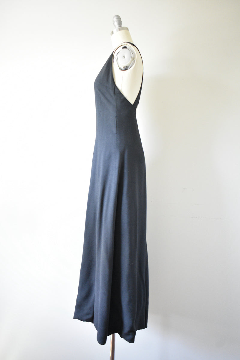 Vintage Maxi Long Sleeveless Dark Blue Dress