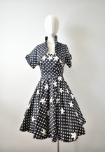 Vintage 1950s Eisenberg Original Black Floral Dress with Bolero