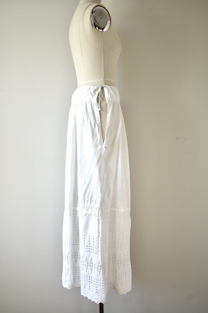 1890s-1900 White Cotton Petticoat with Satin Ribbon Insert