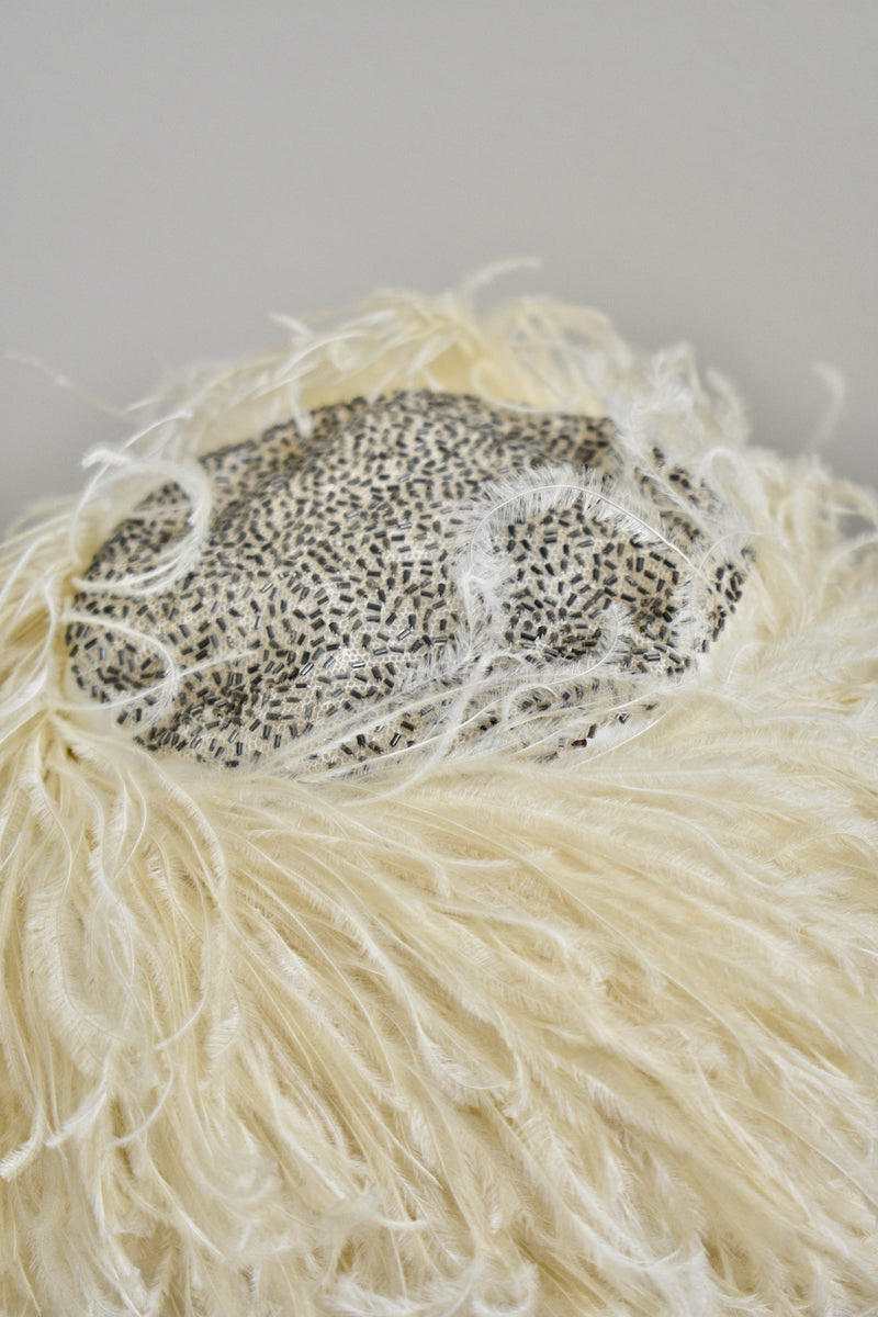 Vintage 1960s Jan Leslie Custom Design Ivory Ostrich Feather Hat