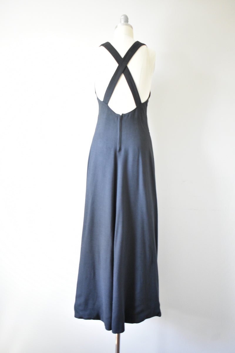 Vintage Maxi Long Sleeveless Dark Blue Dress