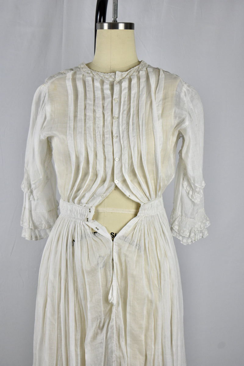 Antique Edwardian White Cotton Tea Dress-