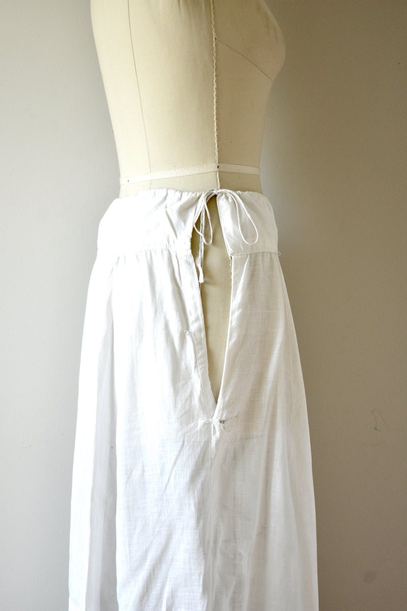 1890s-1900 White Cotton Petticoat with Satin Ribbon Insert