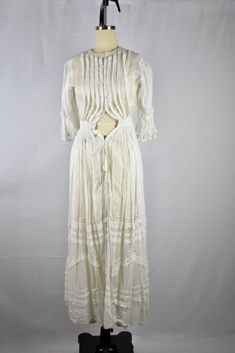 Antique Edwardian White Cotton Tea Dress-