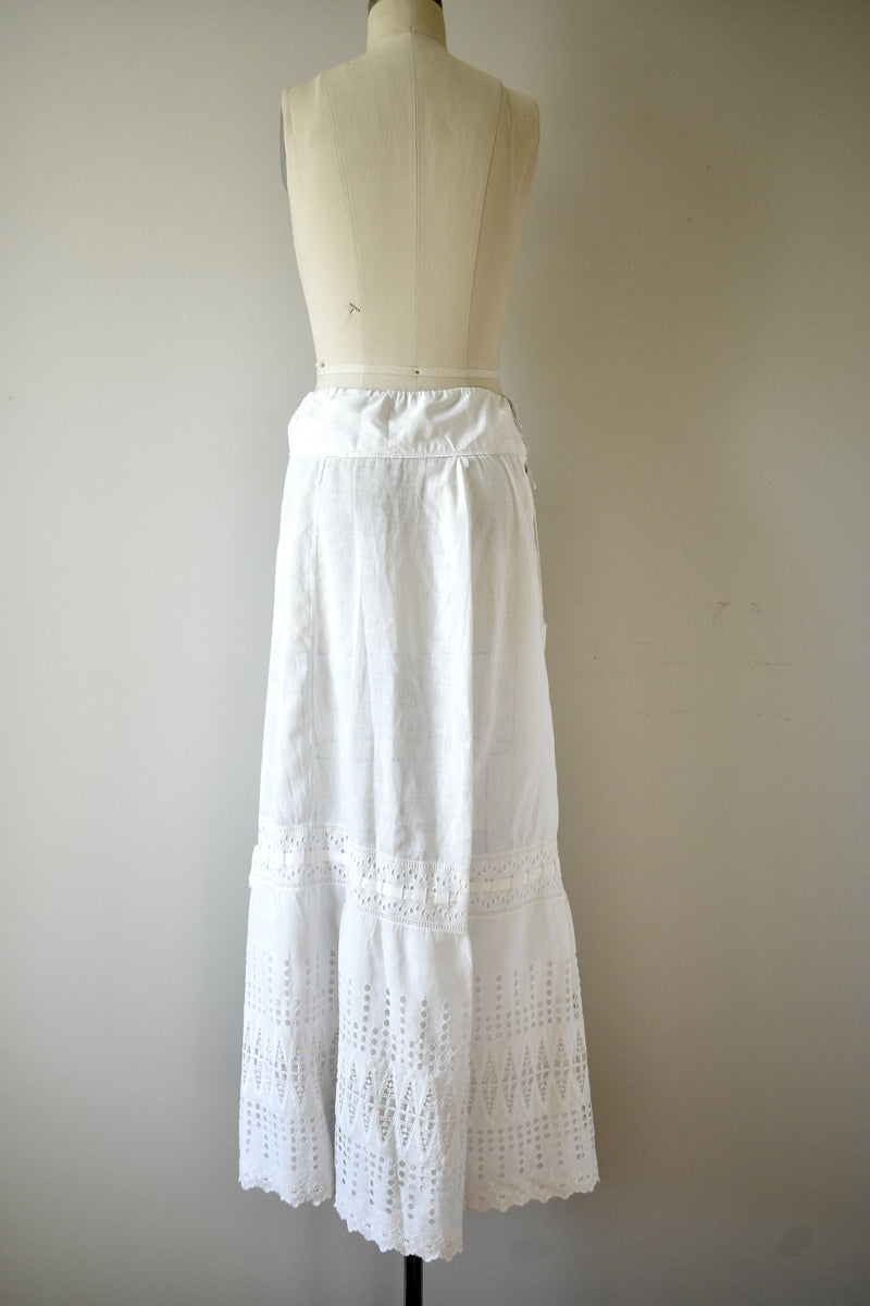 1890s-1900 White Cotton Petticoat with Satin Ribbon Insert