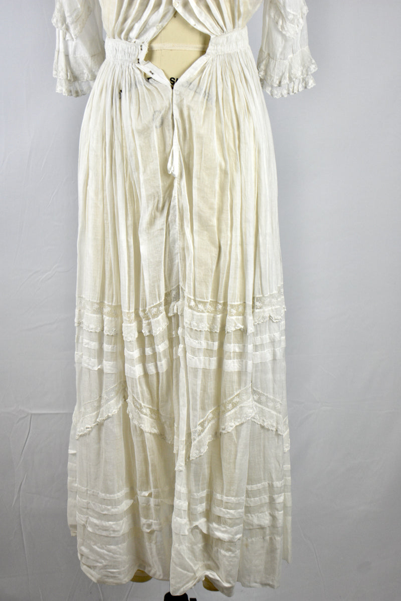 Antique Edwardian White Cotton Tea Dress-