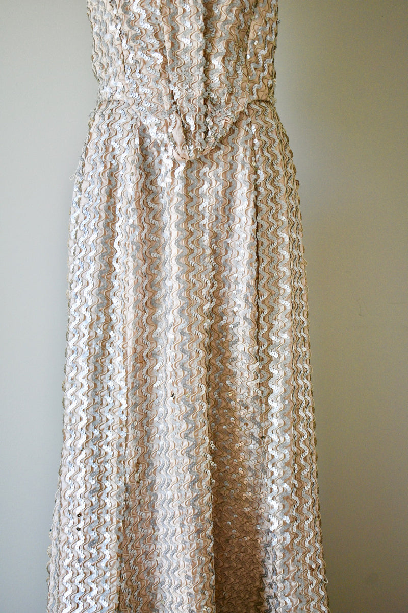 1940s Vintage Hollywood Beige Sequin Gown