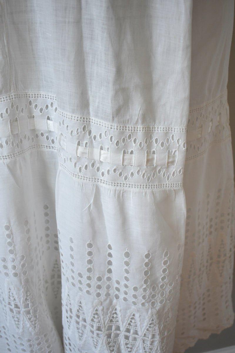 1890s-1900 White Cotton Petticoat with Satin Ribbon Insert