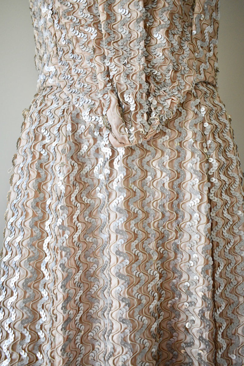 1940s Vintage Hollywood Beige Sequin Gown