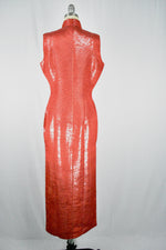 Vintage 1970s Long Red Cheongsam Silk Dress with Slits