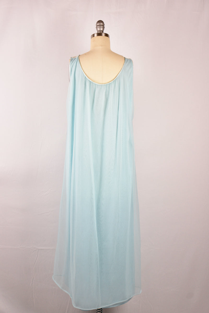 Vintage 1960s Movie Star Ice Blue Penoir Nightgown Set