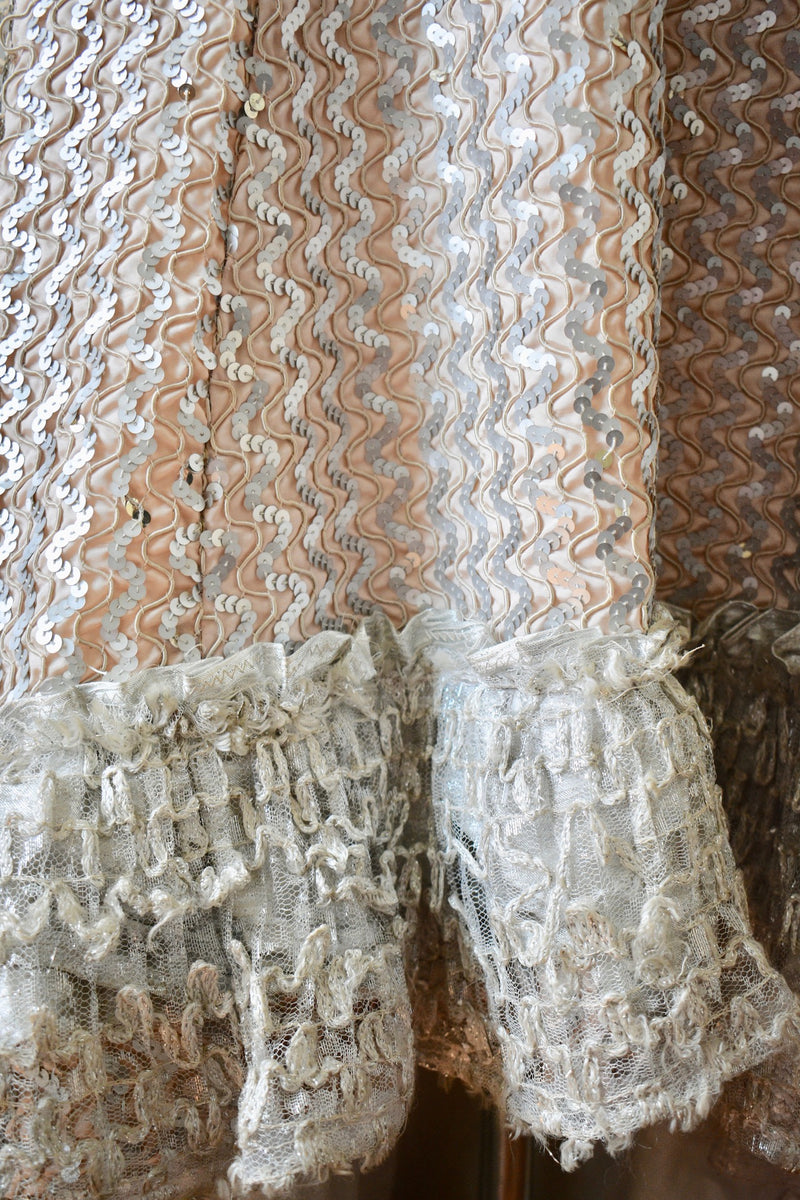 1940s Vintage Hollywood Beige Sequin Gown