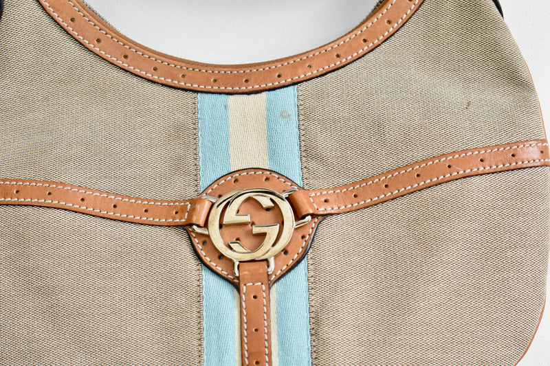 Gucci Jackie Equestrian Style Canvas Shoulder Bag