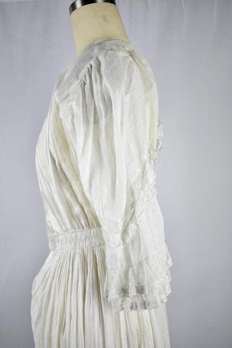 Antique Edwardian White Cotton Tea Dress-
