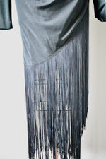 Vintage 1970s Betsy Adam Black Evening Dress with Fringe