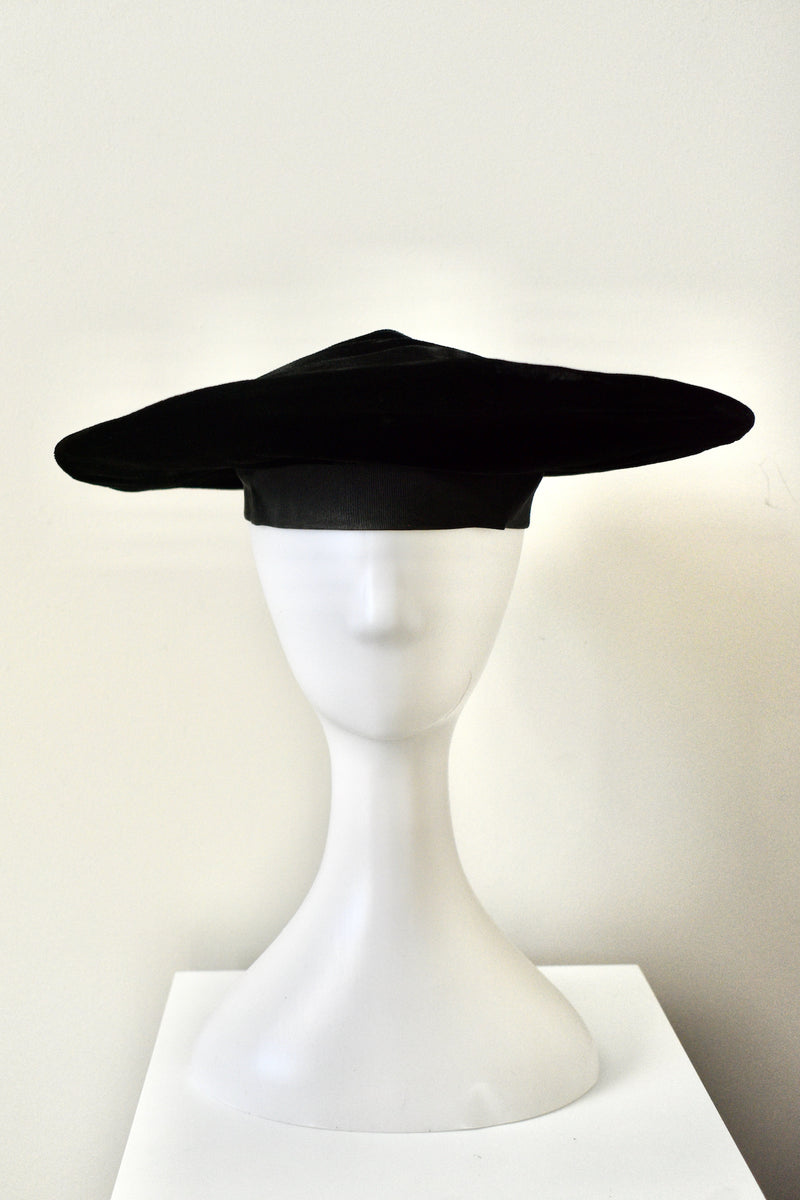 Vintage 1950 Black Velvet Hat