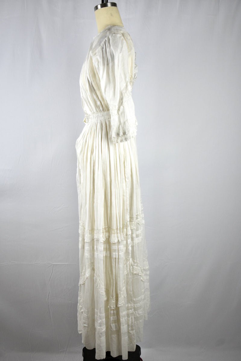 Antique Edwardian White Cotton Tea Dress-