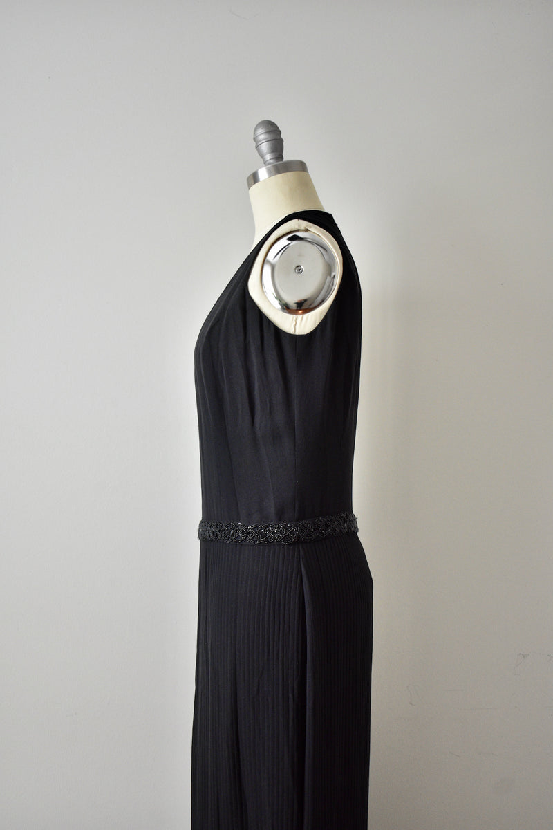 Carolina Herrera Black Pleated Gown with Beading