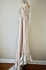 1940s Vintage Hollywood Beige Sequin Gown