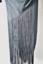 Vintage 1970s Betsy Adam Black Evening Dress with Fringe