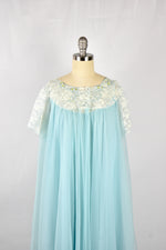 Vintage 1960s Movie Star Ice Blue Penoir Nightgown Set