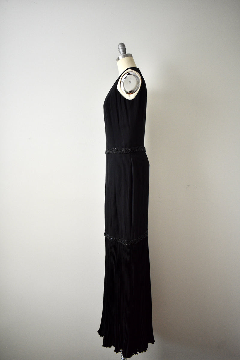 Carolina Herrera Black Pleated Gown with Beading
