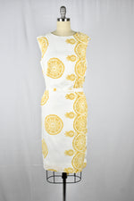 Vintage 1960s Henry Lee Gold/ White Sleeveless Shift Dress