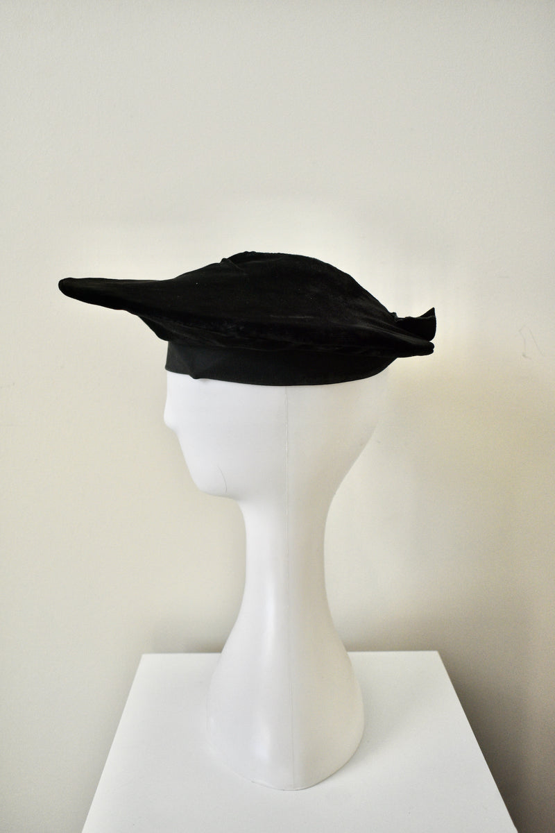 Vintage 1950 Black Velvet Hat