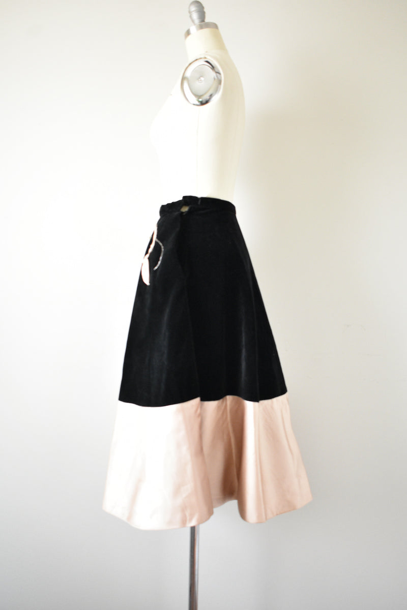 1950 Vintage Black and Gold Velvet Skirt with Embroidery By Ingrid Michelle