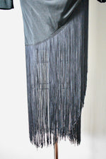 Vintage 1970s Betsy Adam Black Evening Dress with Fringe