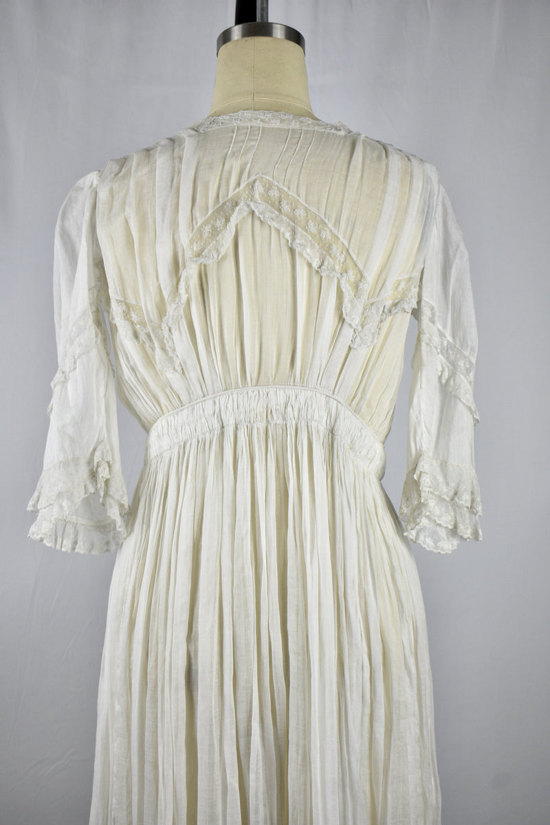 Antique Edwardian White Cotton Tea Dress-