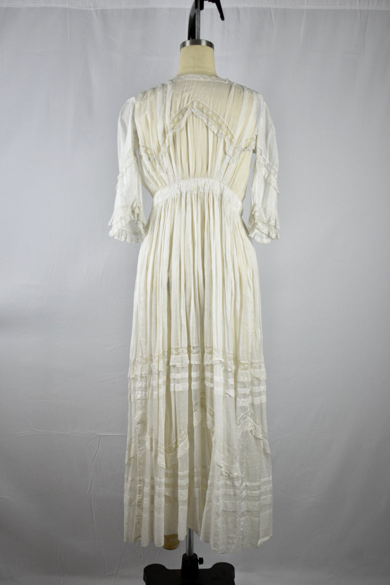 Antique Edwardian White Cotton Tea Dress-