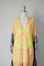 Hale Bob Cabana Lime Green Multi Ikat Print Open Side Caftan Dress