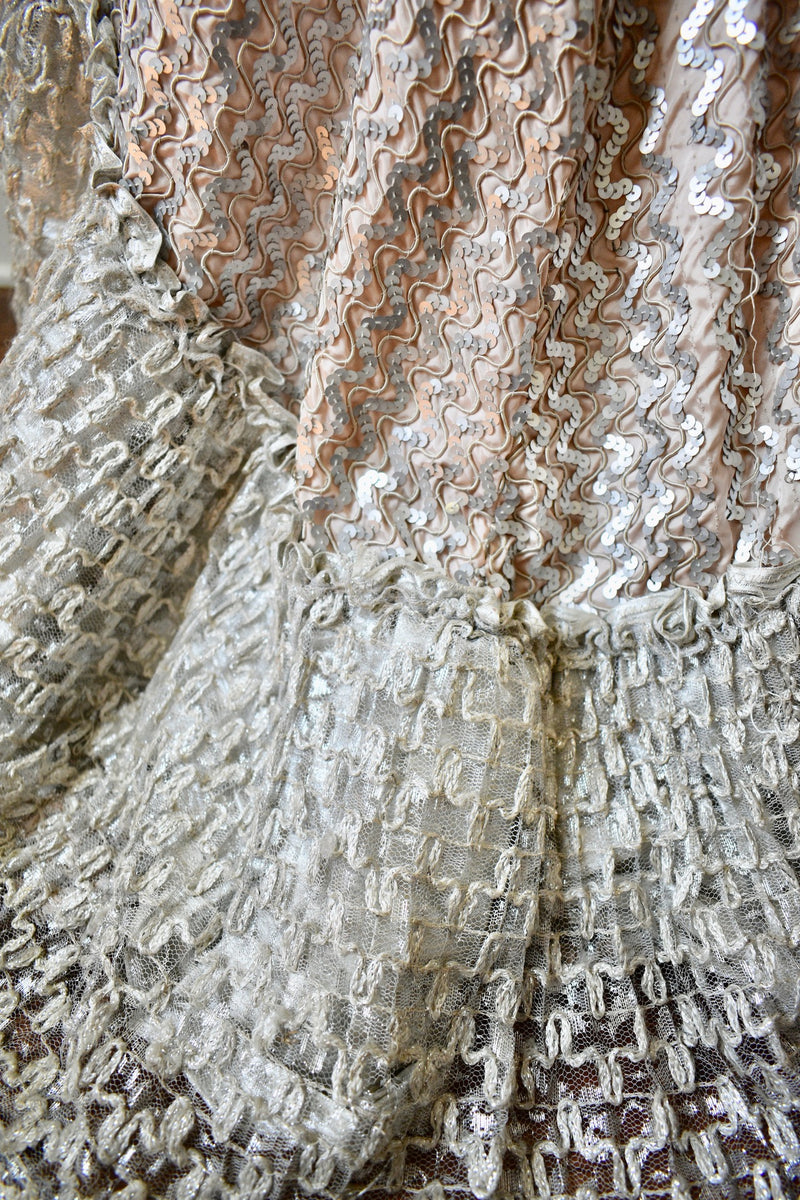 1940s Vintage Hollywood Beige Sequin Gown