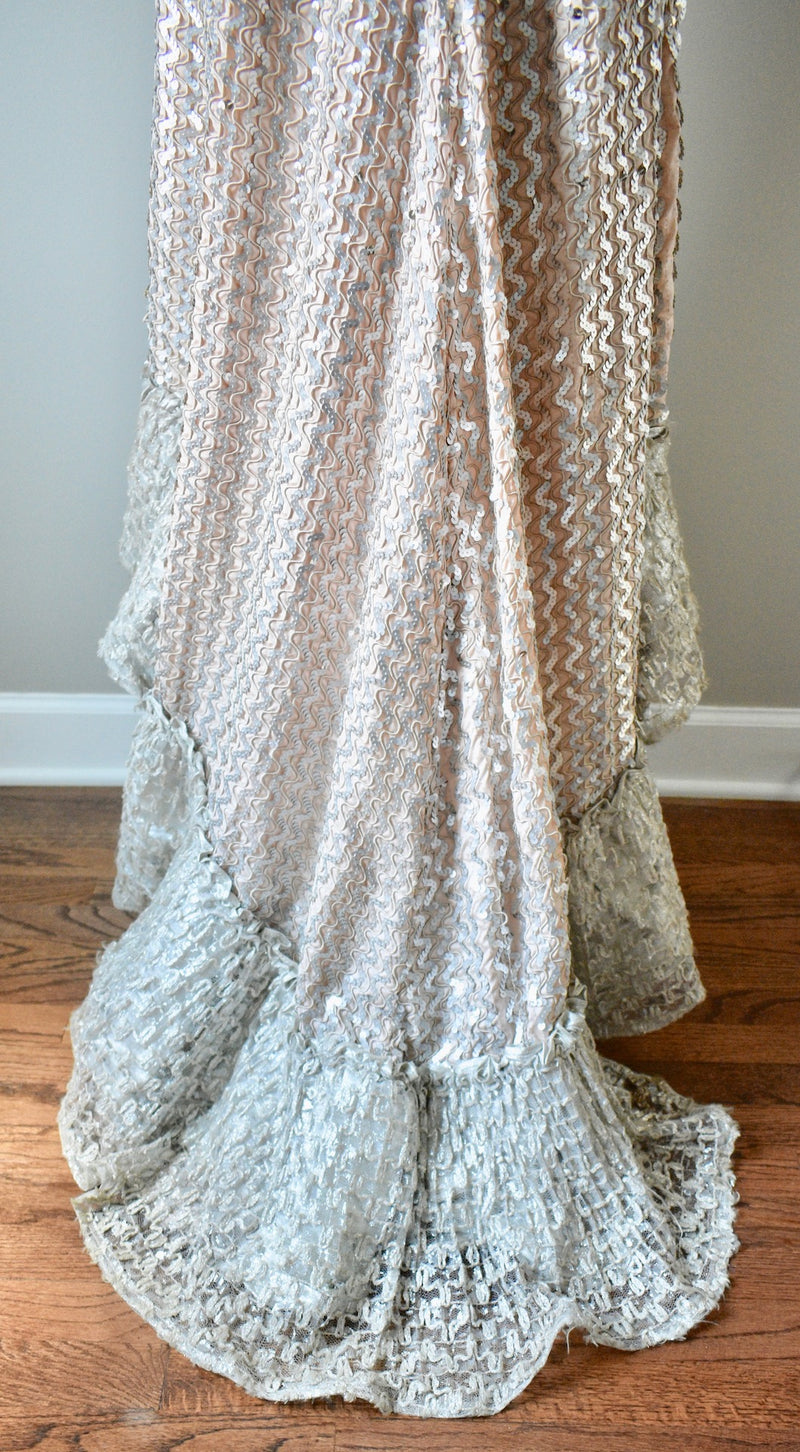 1940s Vintage Hollywood Beige Sequin Gown