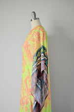 Hale Bob Cabana Lime Green Multi Ikat Print Open Side Caftan Dress
