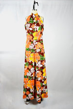 Vintage 1960s Orange/Brown Floral  Halter Jumpsuit