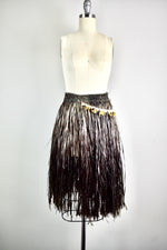 Vintage 1950s Handmade Dark Brown Hawaiian Grass Skirt