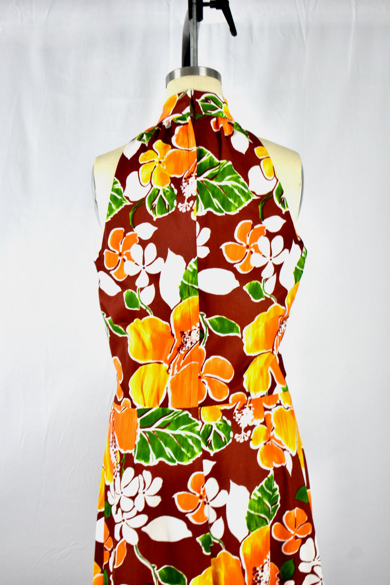 Vintage 1960s Orange/Brown Floral  Halter Jumpsuit