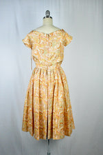 Vintage 1950s Sporcations by Barney Max California Paisley Print Orange All Silk Dress-XS