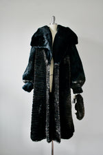 Vintage 1980s Monterey Faux Fur Black Coat With Hood