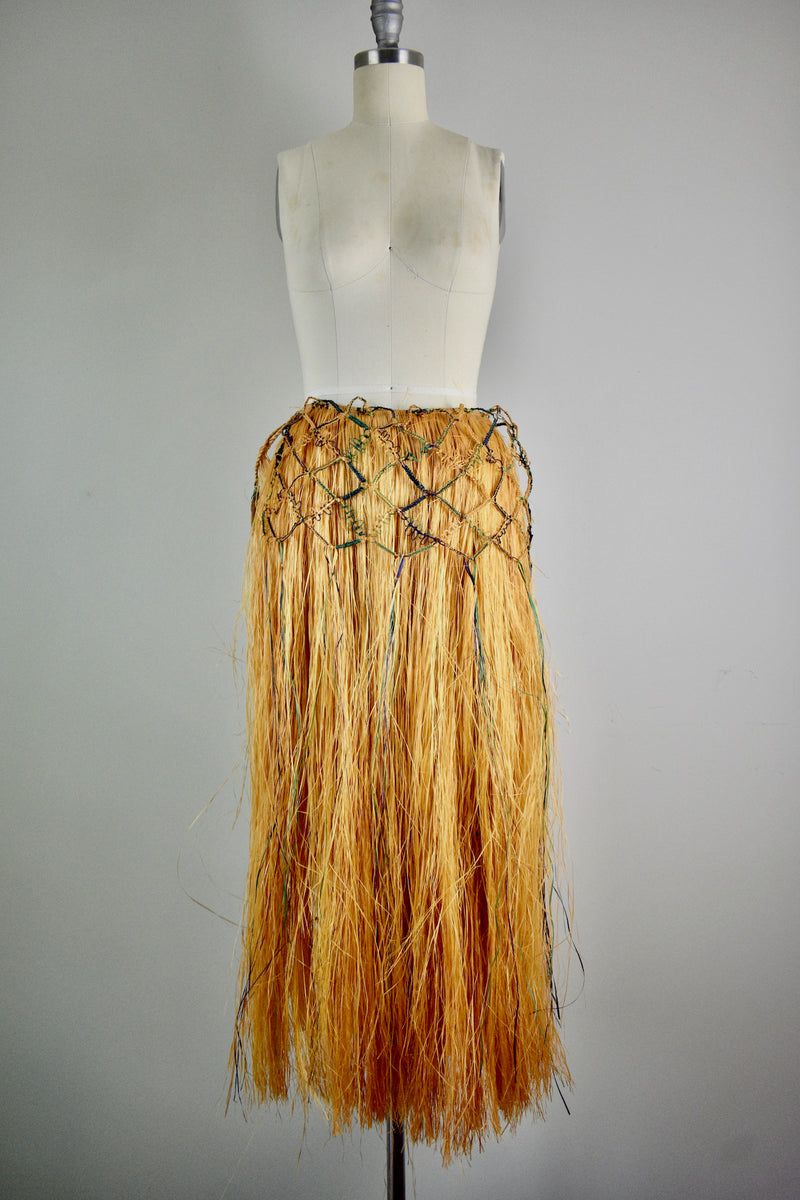 Vintage 1950s Hawaiian Tan Brown Skirt With Detailing