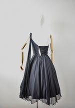 Vintage 1960s Black Chiffon Dress with Green Sequined Bodice