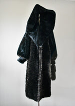 Vintage 1980s Monterey Faux Fur Black Coat With Hood